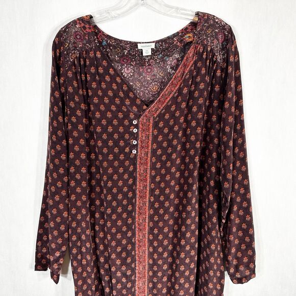 Sundance Small Petite Dress Maroon‎ Boho Shift Silky Satin Pearl Buttons 1624 - Picture 3 of 14